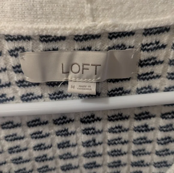 LOFT Blue and White Striped Cardigan Sweater - Picture 2 of 3